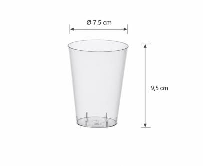 Prozorni trdi lončki iz PS, 200ml, 7,5x9,5 cm, s piktogrami, pakiranje po 50 kosov