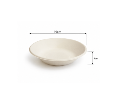 Sklede iz sladkornega trsa, 19 cm (premer) x 4 cm, 680 ml, bele, pakiranje po 50 kosov